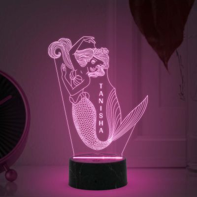 3D Mermaid Led Night Light with Multicolored Light Customized with Name Gift for Birthday Kid , Girl room decoe